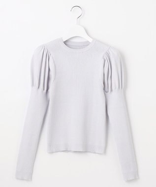 Feroux 【洗える】パフスリーブラメ ニット スカイブルー系