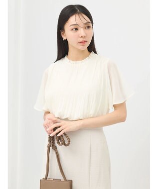 earth music&ecology マジョリカプリーツ半袖ブラウス Ivory