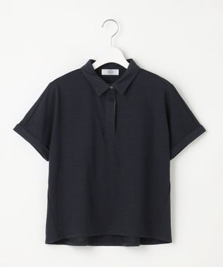 J.PRESS LADIES 【洗える】コットンリネンジャージー ポロ カットソー ネイビー系