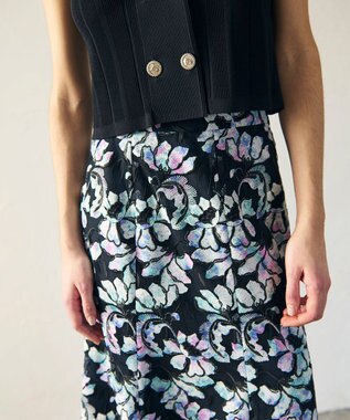 GRACE CONTINENTAL フラワー刺繍プリントスカート ブラック