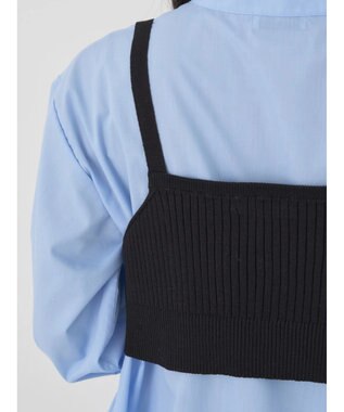 earth music&ecology ＳＥＴ２点ニットビスチェ＋ノーカラーシャツ Sax