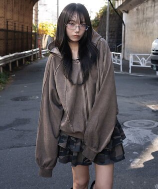 WEGO 【ユニセックス着用ITEM/MLサイズ展開】スウィッチングZIPパーカー ブラウン