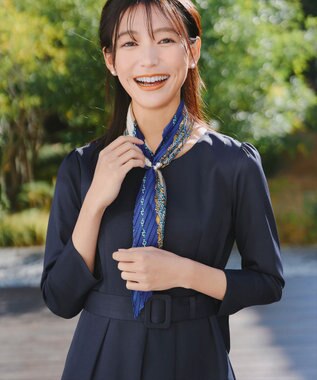 Tiaclasse 【3WAY】リボンブローチ＆ベルト付きフレアワンピース ネイビー