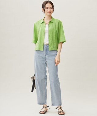 自由区 L シアーラミーローンクロップド丈 ブラウス リーフグリーン