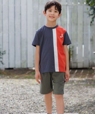J.PRESS KIDS 【140-170cm】50/2 トリコストライプ 切替Tシャツ オレンジ系