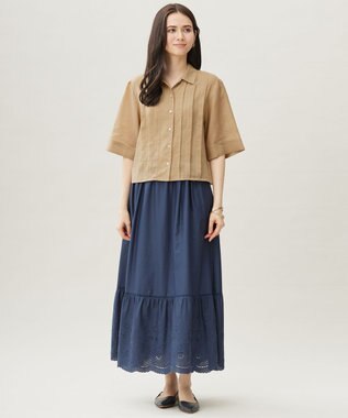 自由区 【カタログ掲載・接触冷感・洗える】シアーラミーローンクロップド丈 ブラウス ベージュ