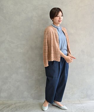 muuc 〈高品質シルク100%〉〈通年着られる〉透かしレース編み 袖リブあり シェルボタン使用 カーディガン ブロンド