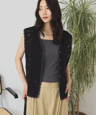 AMERICAN HOLIC クロシェ風ニットベスト Black