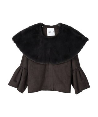 Green Parks ■ＥＳＣＡＲ　フラッフィーケープ付ショートコート Charcoal Gray