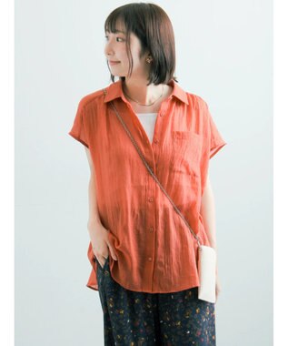 Te chichi 【7色展開】シャンブレーボイルフレンチスリーブシャツ テラコッタ