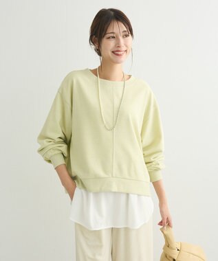 Green Parks ショート丈ラメ裏毛ボートネックプルオーバー Yellow