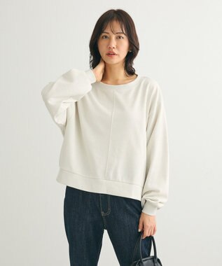 Green Parks ショート丈ラメ裏毛ボートネックプルオーバー Ivory