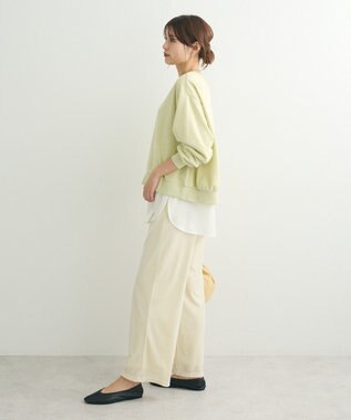 Green Parks ショート丈ラメ裏毛ボートネックプルオーバー Yellow