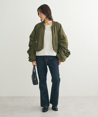 Green Parks ショート丈ラメ裏毛ボートネックプルオーバー Ivory