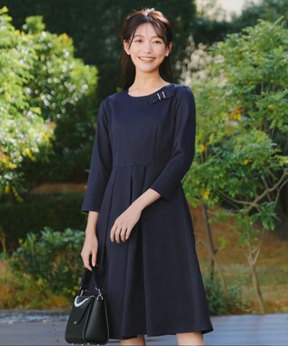 Tiaclasse 【3WAY】リボンブローチ＆ベルト付きフレアワンピース ネイビー