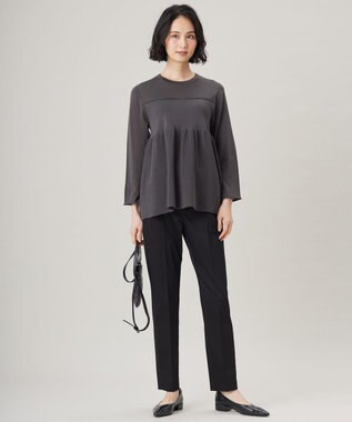 自由区 S 【UVカット・接触冷感・洗える】コットンサテンテーパード パンツ ブラック