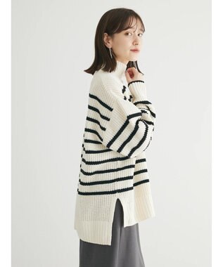 Green Parks ｍｏｋｏモール畦ニット前後差プルオーバー Border