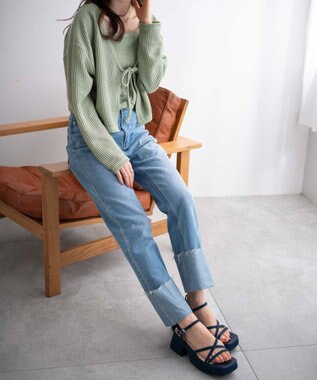 WEGO バルキーヒール細ストラップサンダル デニム