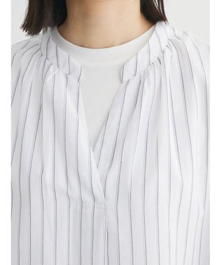 Green Parks 綿麻混スキッパーミニワンピース Stripe Ivory