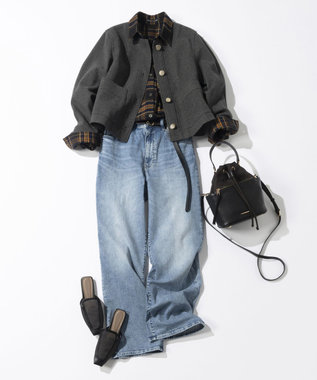 23区 L 【洗える】ブラッシュド ビエラチェック シャツ ネイビー系