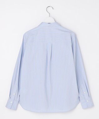 J.PRESS LADIES BEZコットンナイロン ストライプ シャツカラー ブラウス サックス×ホワイト×ベージュ系