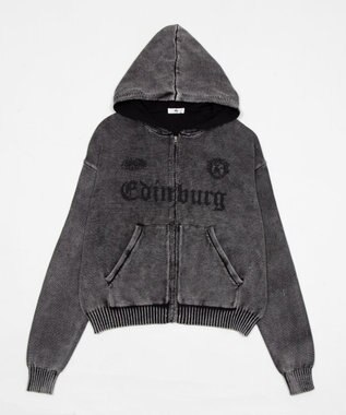 WEGO 【ユニセックス着用ITEM】ブリーチニットグラフィックZIPパーカー ブラックその他