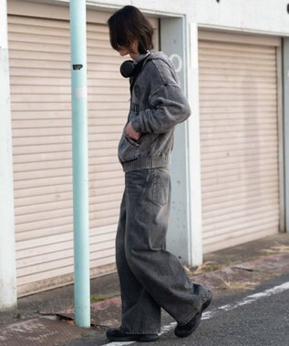 WEGO 【ユニセックス着用ITEM】ブリーチニットグラフィックZIPパーカー ブラックその他