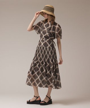 GRACE CONTINENTAL チェックプリントプリーツワンピース ブラウン