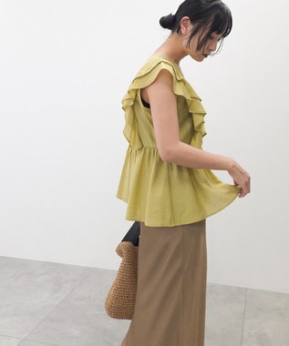 Green Parks フリルノースリーブブラウス Lime Green