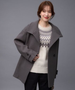 ANY スタンドカラーコクーンシルエットコート チャコール