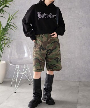 WEGO ラインストーンショートプルパーカー ブラック