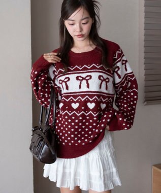 WEGO 【2025年秋冬新作】フラッフィーグラフィックニットBIGプルオーバー 柄6