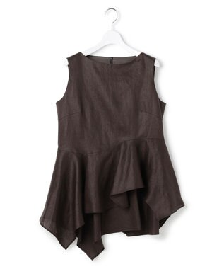 23区 【エステータ】チンツリネン ペプラム ブラウス ダークブラウン系