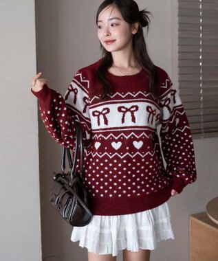 WEGO 【2025年秋冬新作】フラッフィーグラフィックニットBIGプルオーバー 柄6