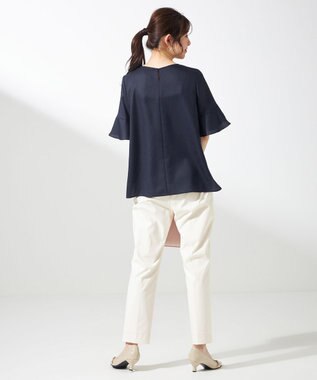 ANY SIS S 【接触冷感・UVカット・速乾】スムージーポリエステル フレアスリーブ ブラウス ネイビー