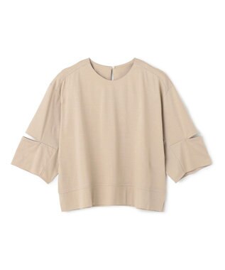 BEIGE， 【洗える】DUOMO / コットンスリットスリーブトップス Taupe