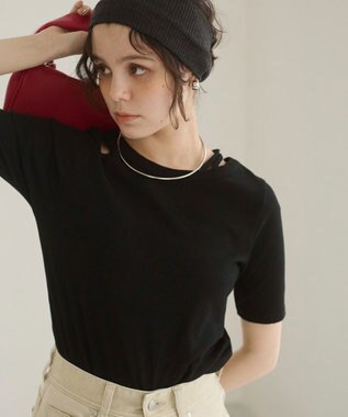 WEGO 【ANGIE VINTAGE】アシンメトリーカットアウトトップス ブラック