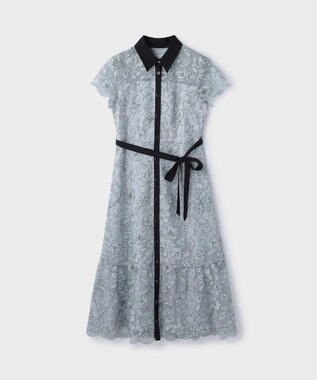 GRACE CONTINENTAL チュールフラワー刺繍ワンピース サックス