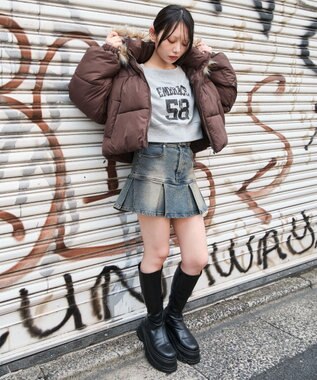 WEGO 【25年秋冬新作/SMサイズ展開】2WAYファーフードショートパファーブルゾン ブラウン