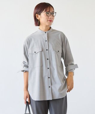 UNFILO ウールライク バンドカラーシャツ トップグレー