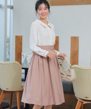 Tiaclasse L ベルト付きフレアスカート ピンク