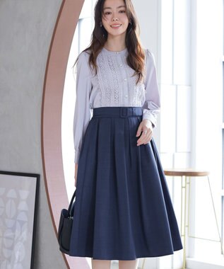 Tiaclasse L ベルト付きフレアスカート ダークブルー