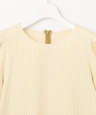 自由区 【洗える】リヨセルコットンストライプ カットソー オフ×ピスタチオ