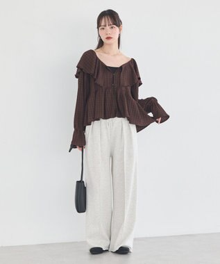 earth music&ecology 【予約】ラッフルカラーカットブラウス チェックブラウン