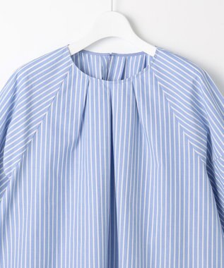 自由区 L ボリュームスリーブ ブラウス サックスストライプ