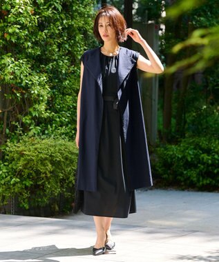 自由区 L 【洗える】テンセルリネンストレッチ ジレ ネイビー系