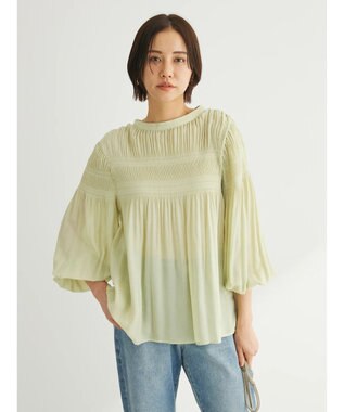 Green Parks マジョリカプリーツブラウス Light Green