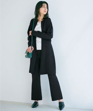 自由区 【XSサイズ～/洗える/セット着用可】ドライコットンハイゲージ ニットライトアウター ネイビー系