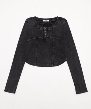 WEGO ヴィンテージウォッシュネックリボントップス スミクロ