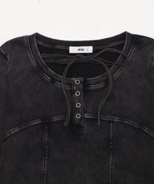 WEGO ヴィンテージウォッシュネックリボントップス スミクロ